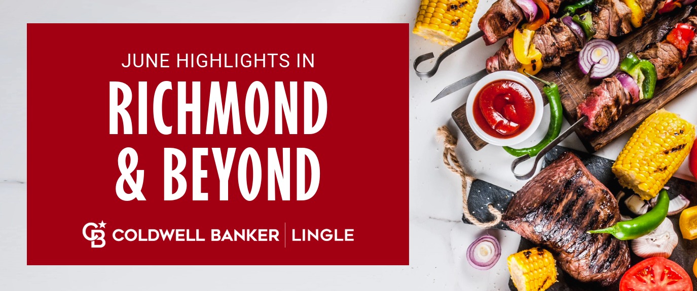Coldwell Banker Lingle June 2026 Richmond and Beyond event guide banner featuring grilled food, corn, and summer barbecue imagery.